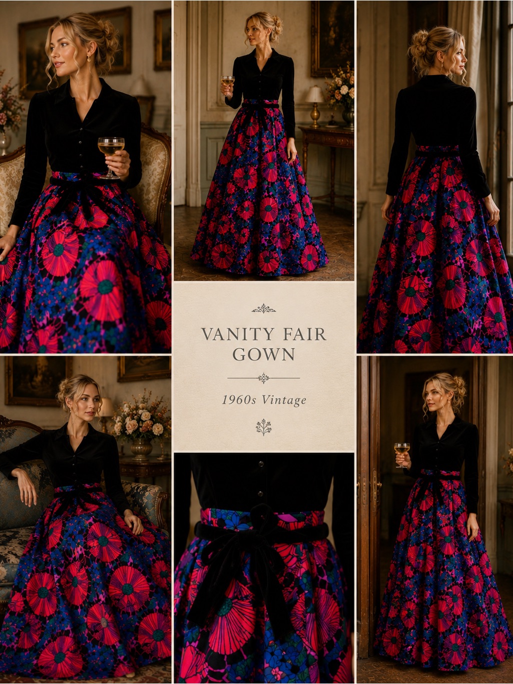 Vtg 60s Vanity Fair Women’s House Hostess Dress Velour Maxi Mod Usa S M